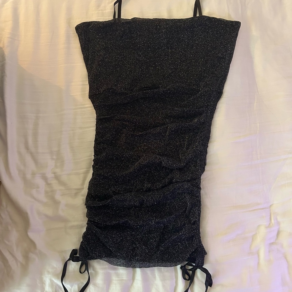 Showpo Black Glittery Ruched Dress size 14